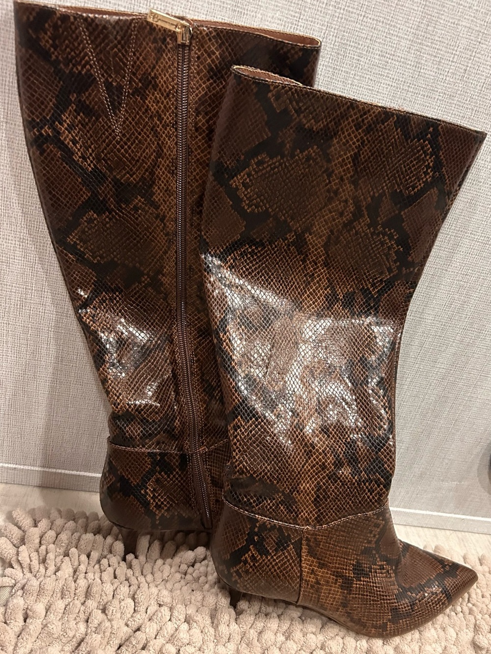 Jessica Simpson Brown Snake-Print Knee Boots